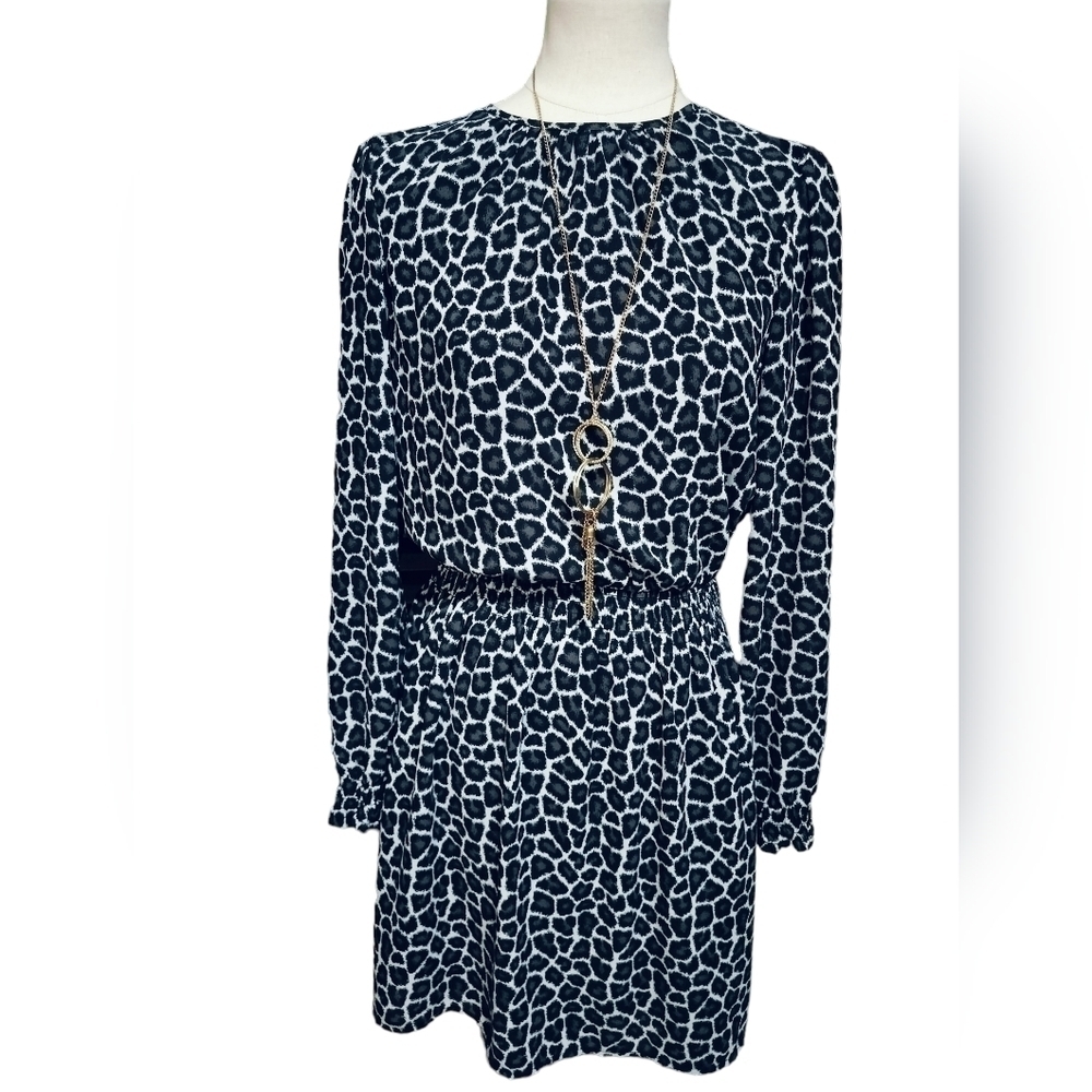 (1594) Michael Kors Animal Print Long Sleeve Midi Dress Size Small